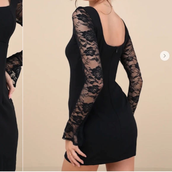 LULU's Sexy Prom Wedding Cocktail Formal Event Long Sleeve Floral Lace Mini - Picture 3 of 5